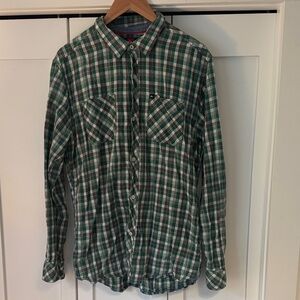 Quiksilver Green and White Plaid Casual Shirt